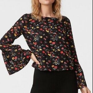 Club Monaco Black Floral Print Blouse Bell Sleeve Size Small